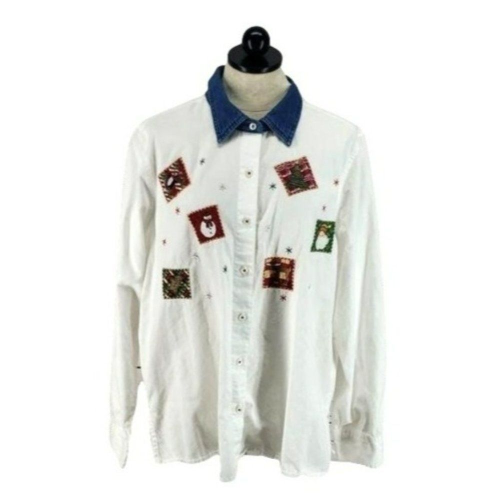 Faded GloryβChristmas woodland patchwork XL long sleeve blouseβ